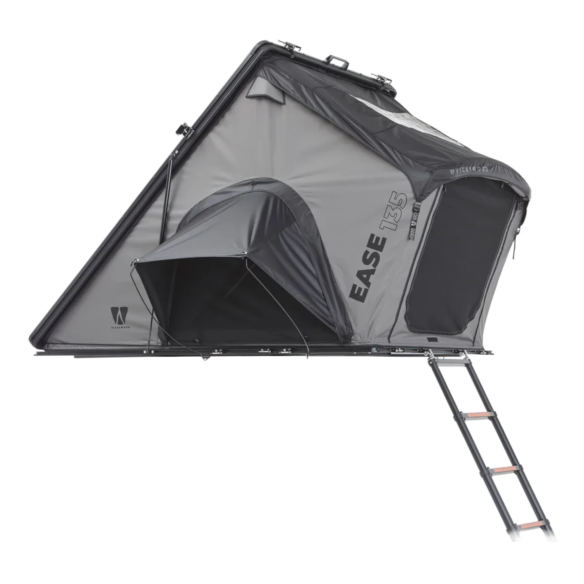 (pré commande 17.07.2025) Tente de toit rigide VICKYWOOD CUMARU EASE 125 – Grise – 2 pers. – Coque rigide légère + matelas pneumatique – Image 1
