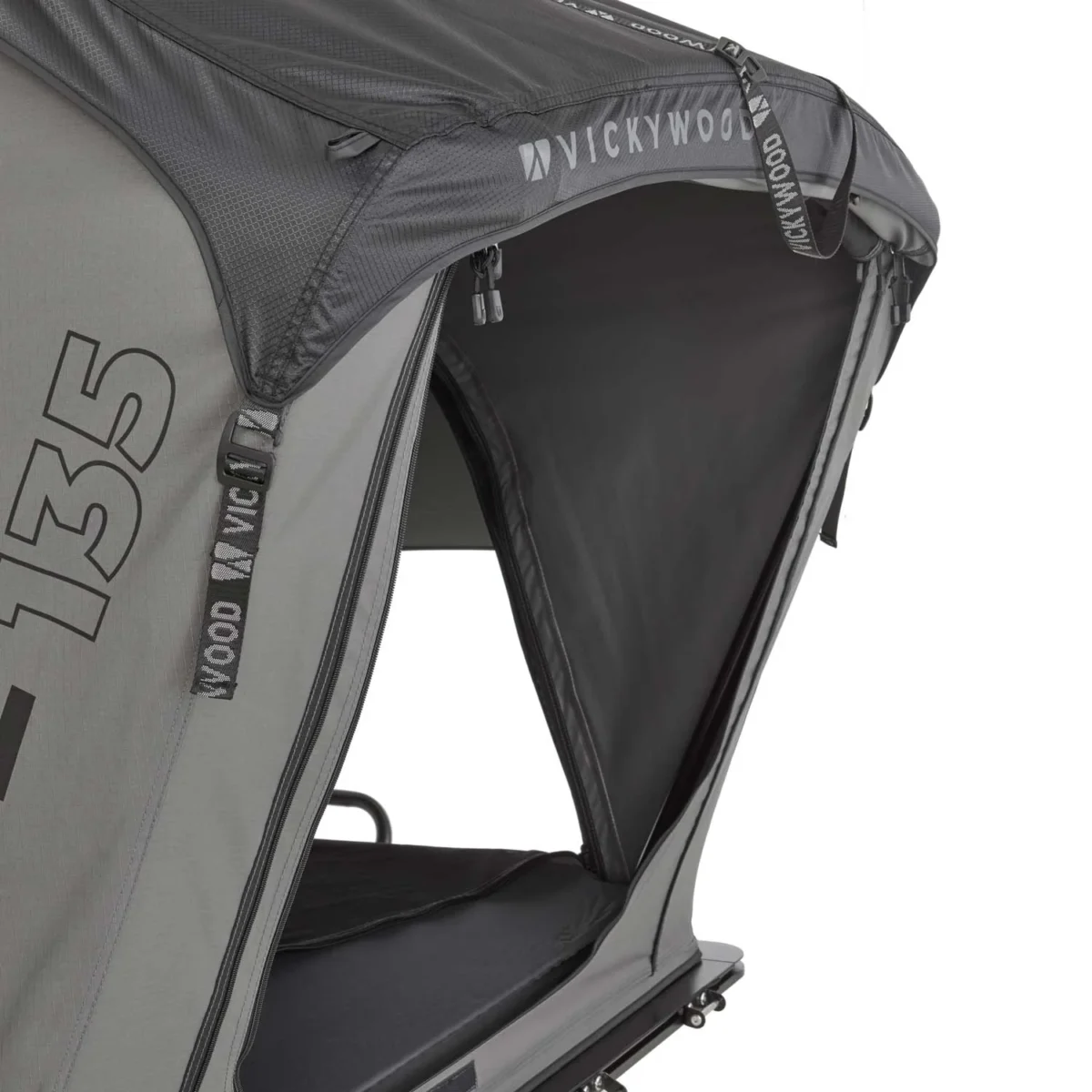 (pré commande 17.07.2025) Tente de toit rigide VICKYWOOD CUMARU EASE 125 – Grise – 2 pers. – Coque rigide légère + matelas pneumatique – Image 5